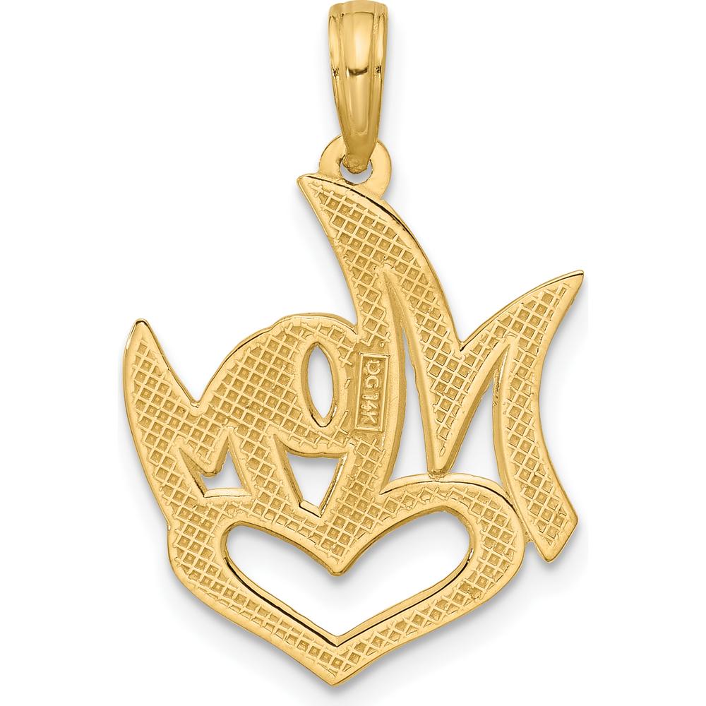 14K Yellow Gold Polished MOM Heart Pendant - 26mm Length by Oro Pregiato