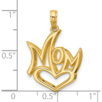 14K Yellow Gold Polished MOM Heart Pendant - 26mm Length by Oro Pregiato