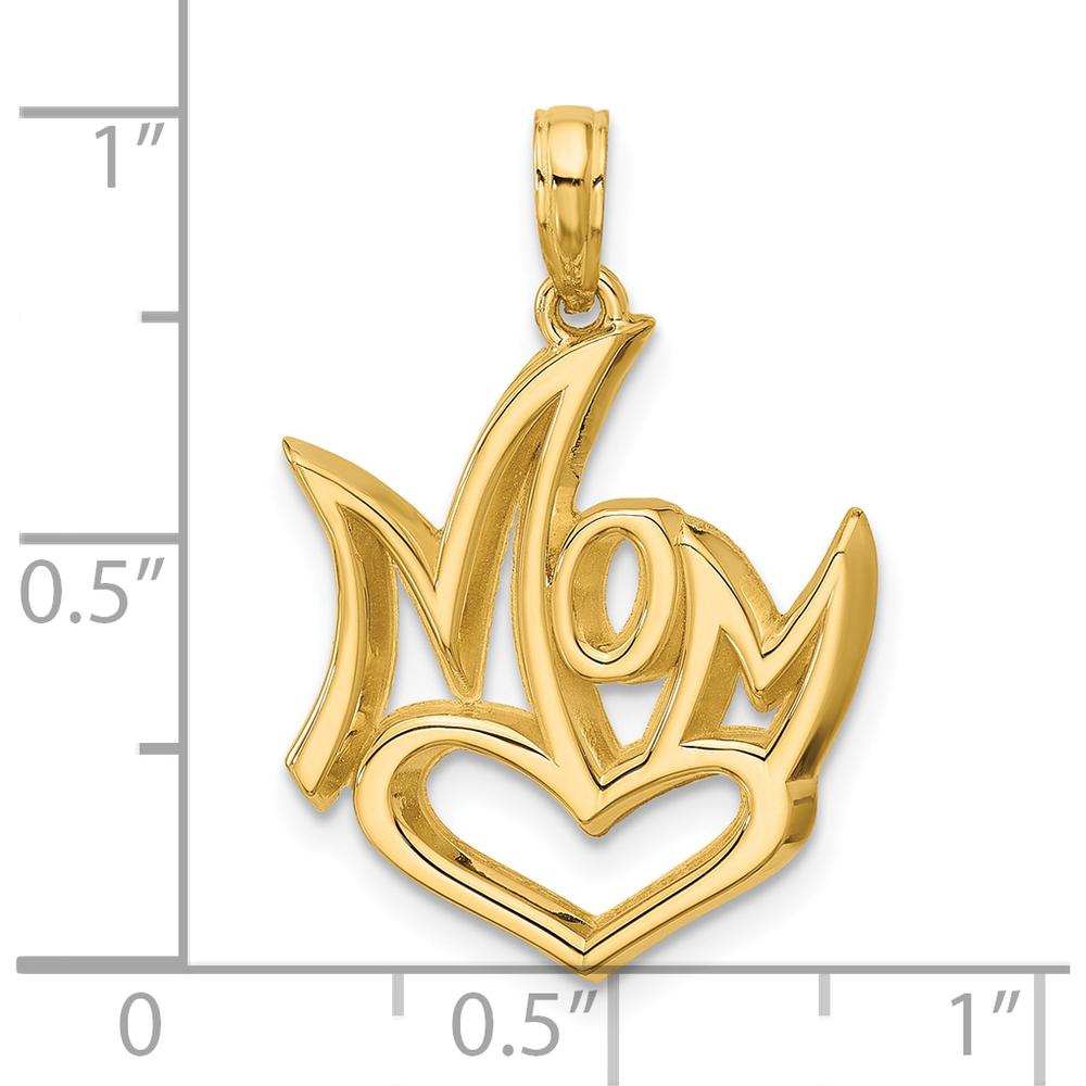 14K Yellow Gold Polished MOM Heart Pendant - 26mm Length by Oro Pregiato