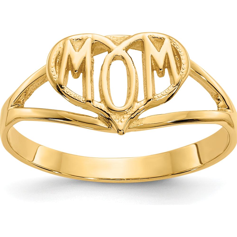 14K Yellow Gold Polished Mom Heart Ring with Tapered Band by 0