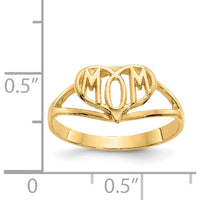 14K Yellow Gold Polished Mom Heart Ring with Tapered Band by 0