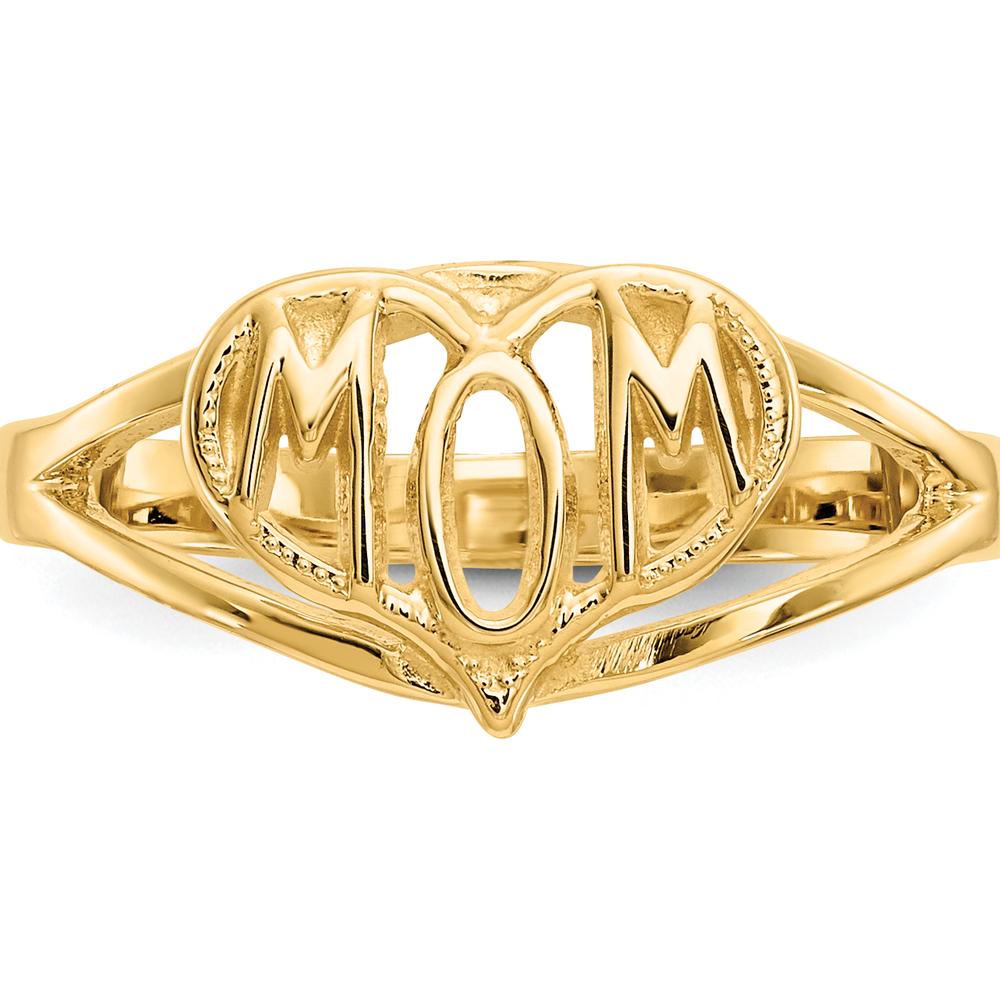 14K Yellow Gold Polished Mom Heart Ring with Tapered Band by 0