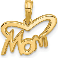 14K Yellow Gold Polished MOM Pendant with Heart Design by Oro Pregiato