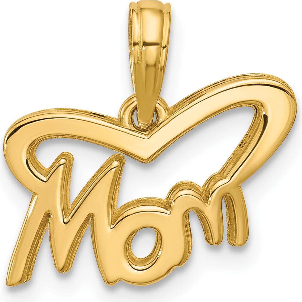 14K Yellow Gold Polished MOM Pendant with Heart Design by Oro Pregiato