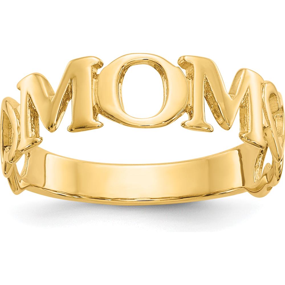 14K Yellow Gold Polished "Mom" Ring - Elegant Tapered Band by 0