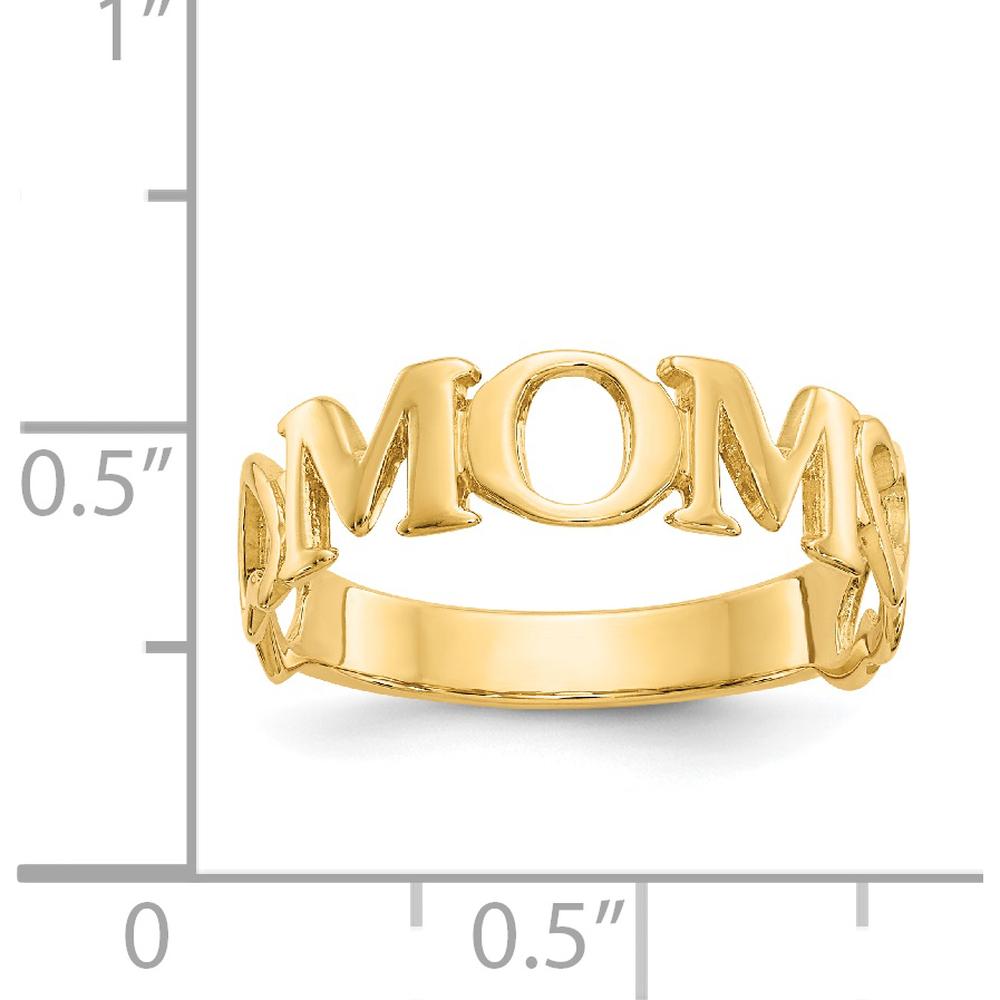 14K Yellow Gold Polished "Mom" Ring - Elegant Tapered Band by 0