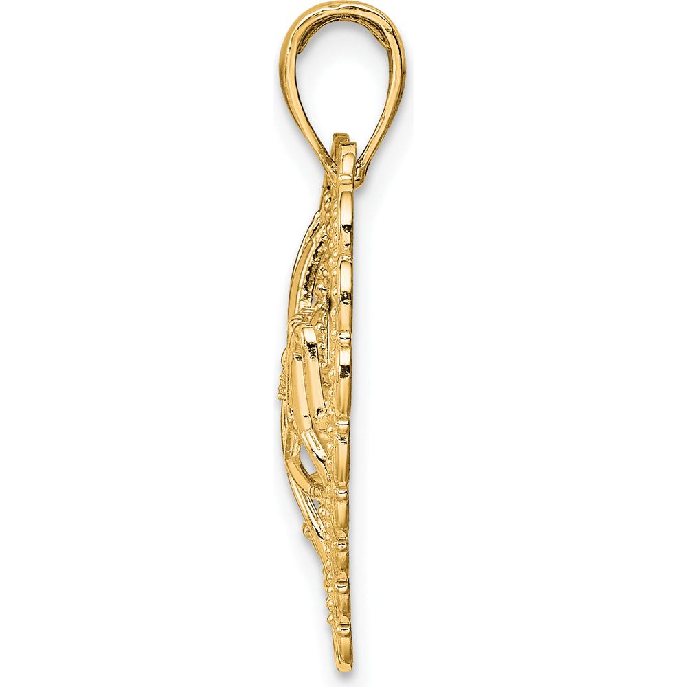 14K Yellow Gold Polished MOM Scalloped Heart Pendant with Textured Detail by Oro Pregiato