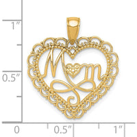 14K Yellow Gold Polished MOM Scalloped Heart Pendant with Textured Detail by Oro Pregiato