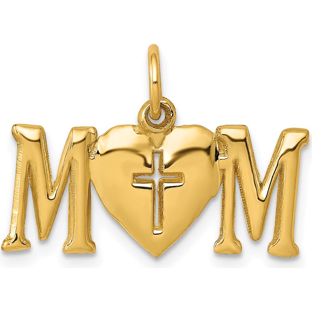 14K Yellow Gold Polished MOM with Cross Charm Pendant - 22mm x 16mm by Oro Pregiato