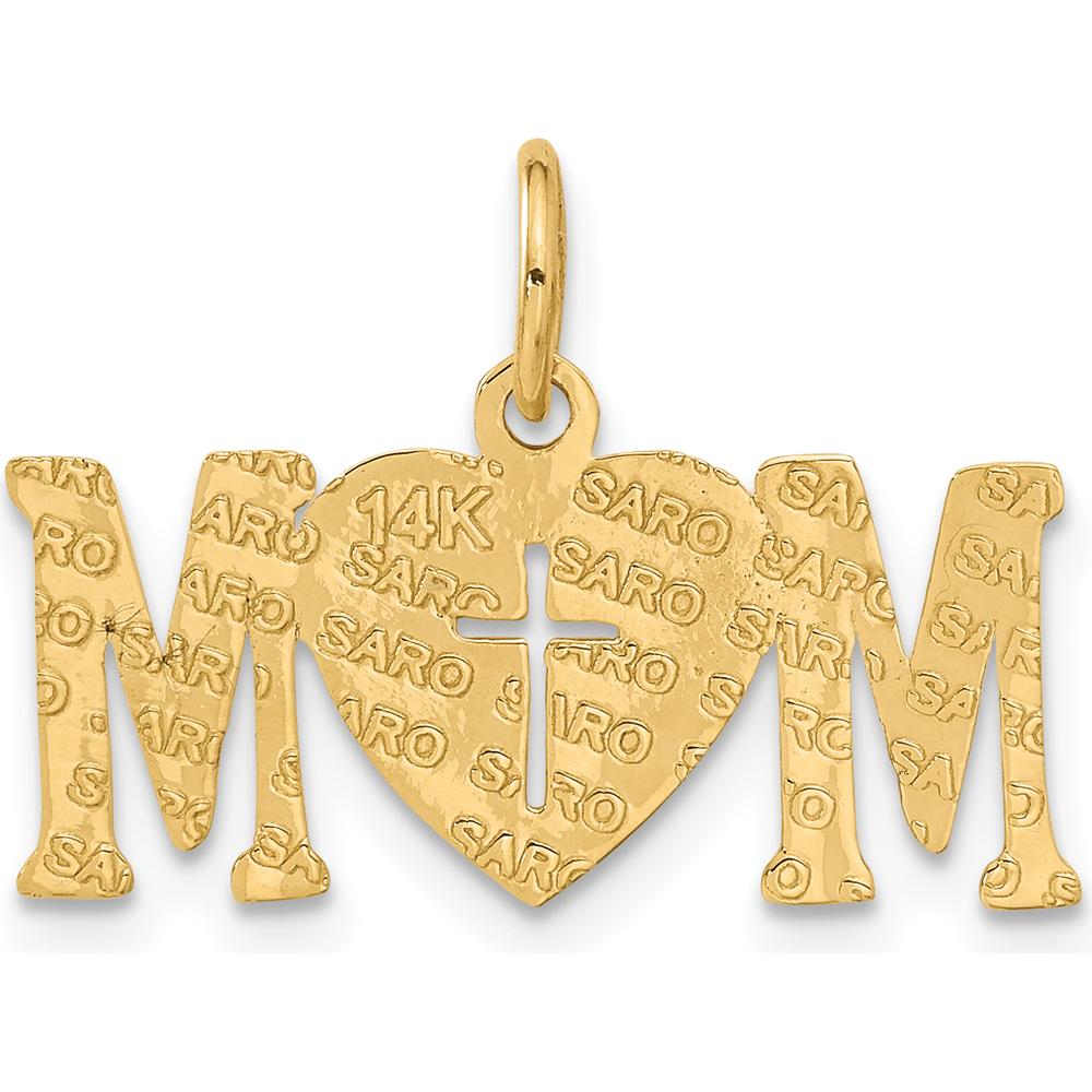 14K Yellow Gold Polished MOM with Cross Charm Pendant - 22mm x 16mm by Oro Pregiato