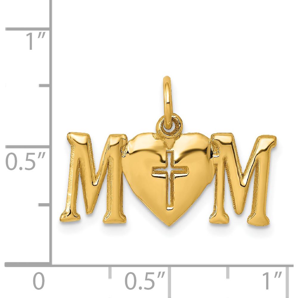 14K Yellow Gold Polished MOM with Cross Charm Pendant - 22mm x 16mm by Oro Pregiato