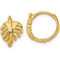 14K Yellow Gold Polished Monstera Leaf Hinged Hoop Earrings by Oro Pregiato