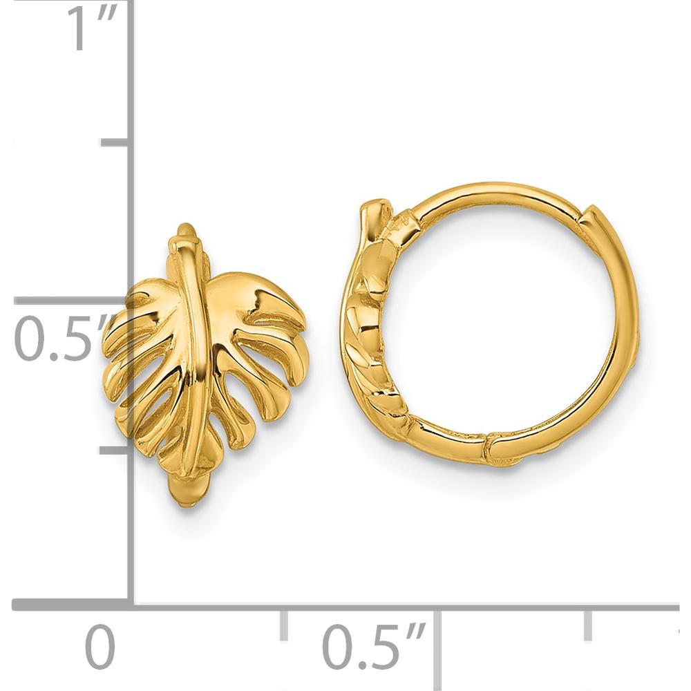 14K Yellow Gold Polished Monstera Leaf Hinged Hoop Earrings by Oro Pregiato