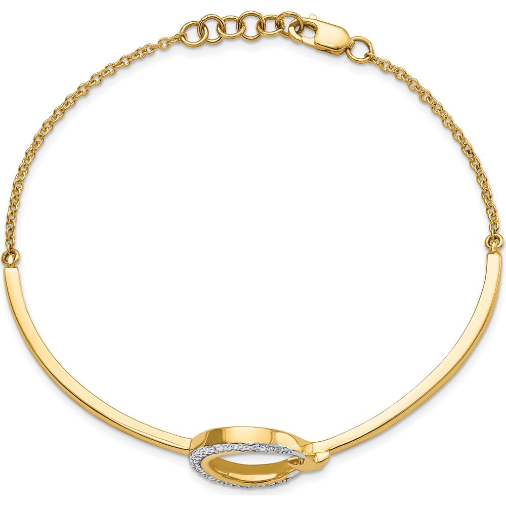 14K Yellow Gold Polished Moon and Star Half-Bangle Bracelet with 1/8 Carat Diamonds - Adjustable 7" Length with Extender by Monteluci Fine Jewelry