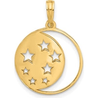 14K Yellow Gold Polished Moon and Stars Charm Pendant - Celestial Design by Oro Pregiato