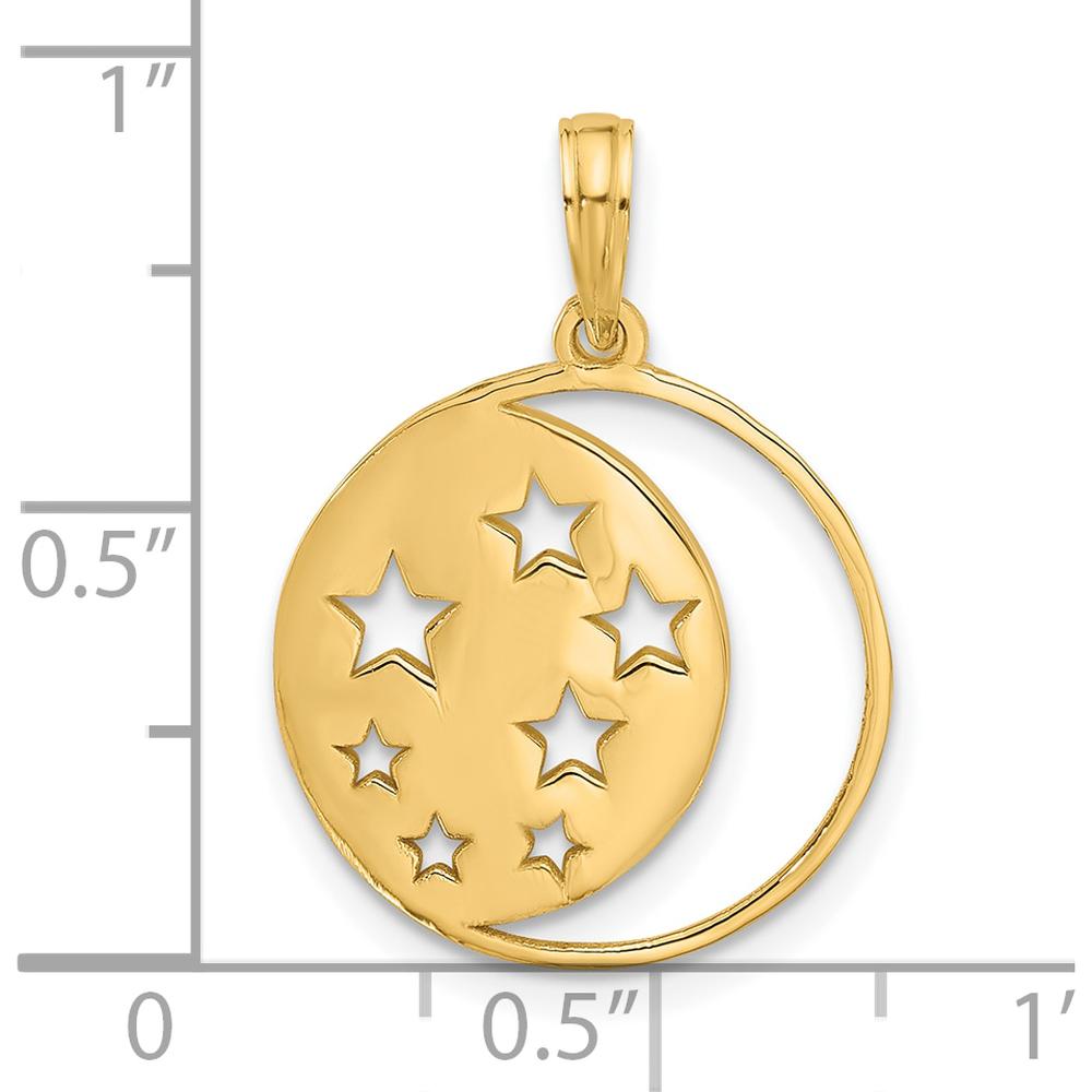 14K Yellow Gold Polished Moon and Stars Charm Pendant - Celestial Design by Oro Pregiato