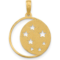 14K Yellow Gold Polished Moon and Stars Charm Pendant - Celestial Design by Oro Pregiato