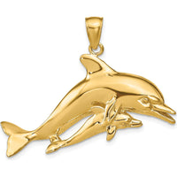 14K Yellow Gold Polished Mother and Baby Dolphin Pendant - 25mm Charm Length by Oro Pregiato