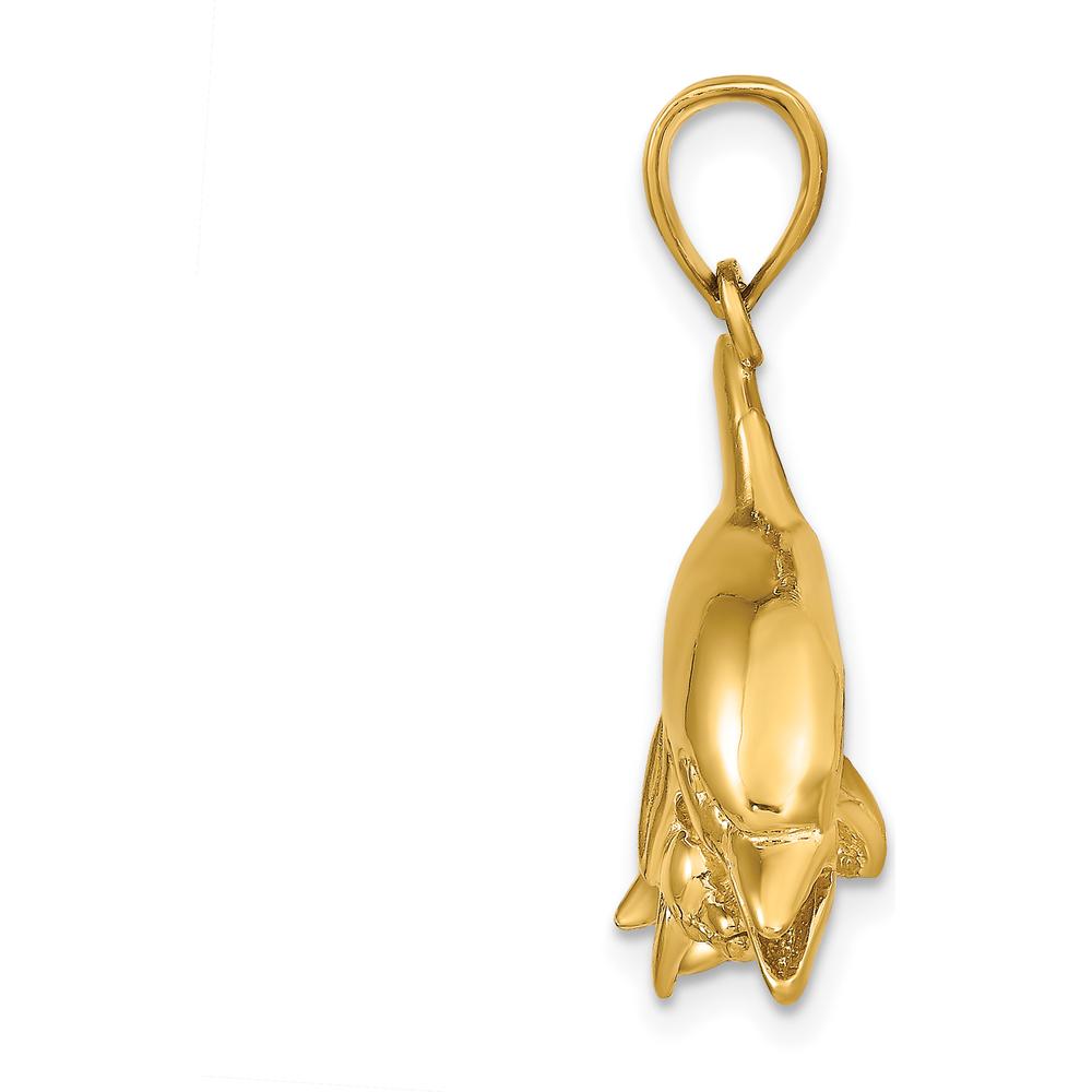 14K Yellow Gold Polished Mother and Baby Dolphin Pendant - 25mm Charm Length by Oro Pregiato
