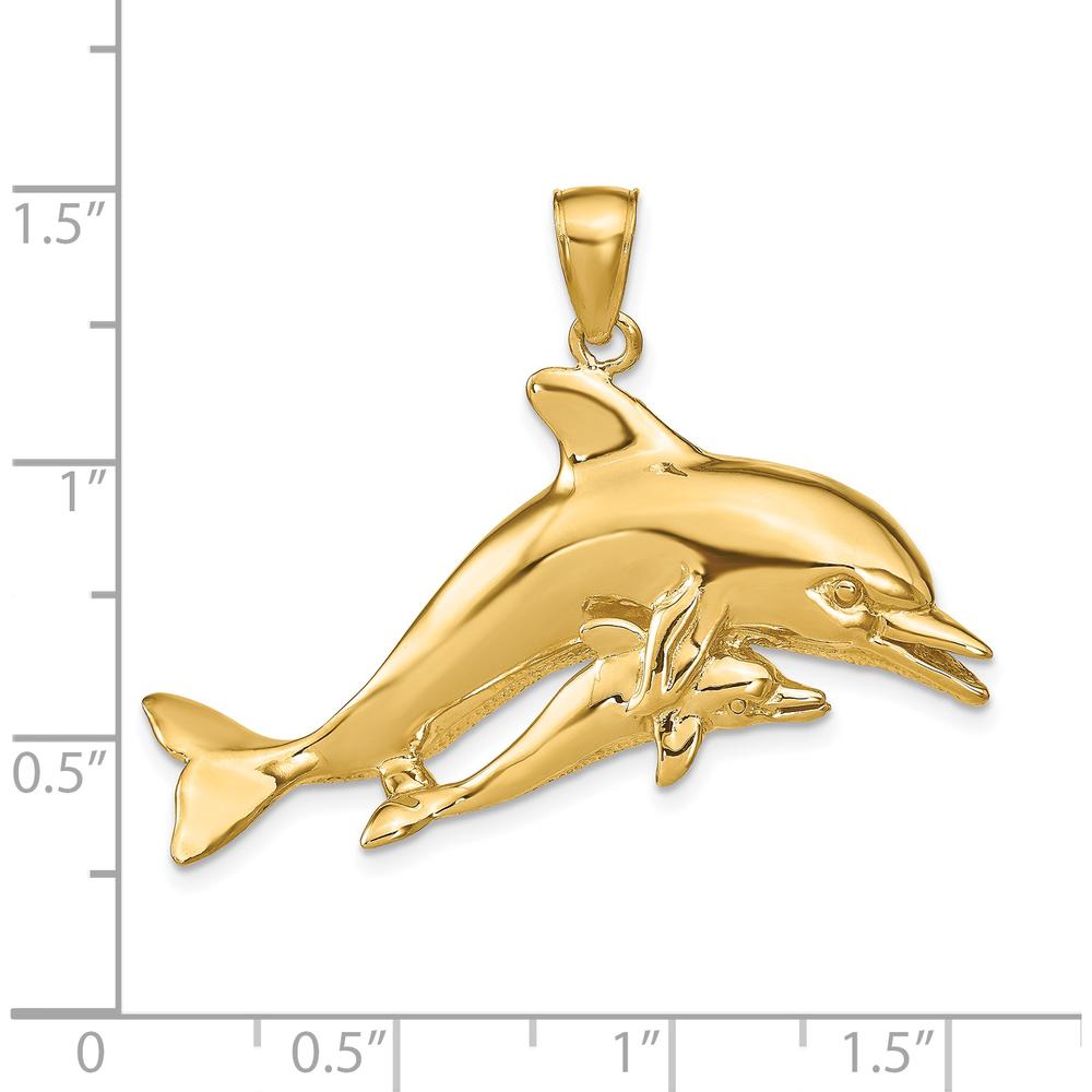 14K Yellow Gold Polished Mother and Baby Dolphin Pendant - 25mm Charm Length by Oro Pregiato