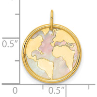 14K Yellow Gold Polished Mother of Pearl Earth Pendant - Reversible Global Design 17mm by Oro Pregiato