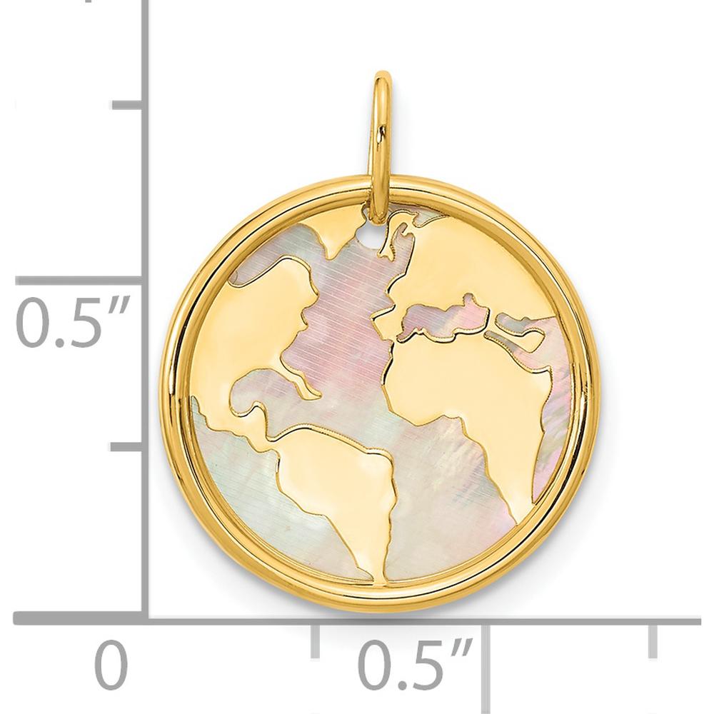 14K Yellow Gold Polished Mother of Pearl Earth Pendant - Reversible Global Design 17mm by Oro Pregiato