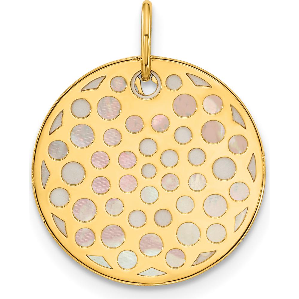 14K Yellow Gold Polished Mother of Pearl Earth Pendant - Reversible Global Design 17mm by Oro Pregiato