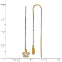 14K Yellow Gold Polished Mother of Pearl Flower Cable Chain Threader Earrings by 0