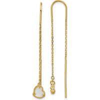 14K Yellow Gold Polished Mother of Pearl Heart Threader Earrings with Prong Set Hearts - 2x 0.50 Carat Total Gem Weight by 0
