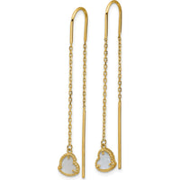 14K Yellow Gold Polished Mother of Pearl Heart Threader Earrings with Prong Set Hearts - 2x 0.50 Carat Total Gem Weight by 0