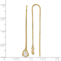 14K Yellow Gold Polished Mother of Pearl Heart Threader Earrings with Prong Set Hearts - 2x 0.50 Carat Total Gem Weight by 0