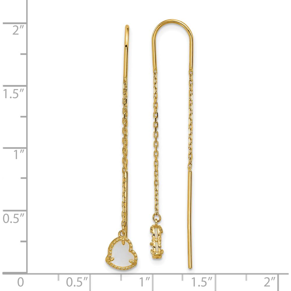 14K Yellow Gold Polished Mother of Pearl Heart Threader Earrings with Prong Set Hearts - 2x 0.50 Carat Total Gem Weight by 0