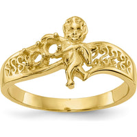 14K Yellow Gold Polished Mother's Ring with Angel Design - Customizable Round Stone Mounts by Oro Pregiato