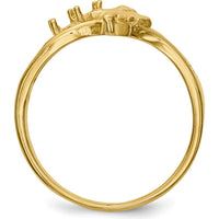 14K Yellow Gold Polished Mother's Ring with Angel Design - Customizable Round Stone Mounts by Oro Pregiato
