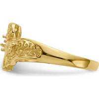 14K Yellow Gold Polished Mother's Ring with Angel Design - Customizable Round Stone Mounts by Oro Pregiato