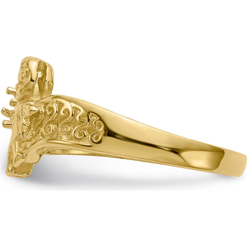 14K Yellow Gold Polished Mother's Ring with Angel Design - Customizable Round Stone Mounts by Oro Pregiato