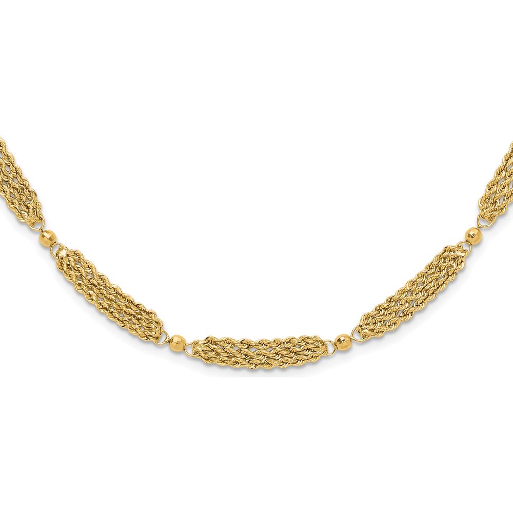 14K Yellow Gold Polished Multi-Strand Diamond-Cut Rope and Beaded Necklace - 18.25" Length by 0