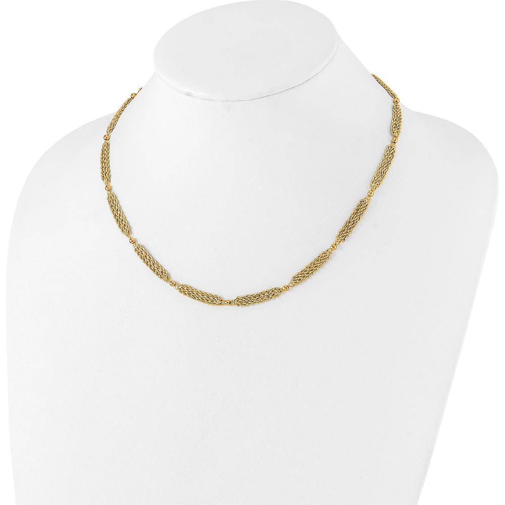 14K Yellow Gold Polished Multi-Strand Diamond-Cut Rope and Beaded Necklace - 18.25" Length by 0