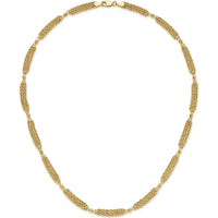 14K Yellow Gold Polished Multi-Strand Diamond-Cut Rope and Beaded Necklace - 18.25" Length by 0