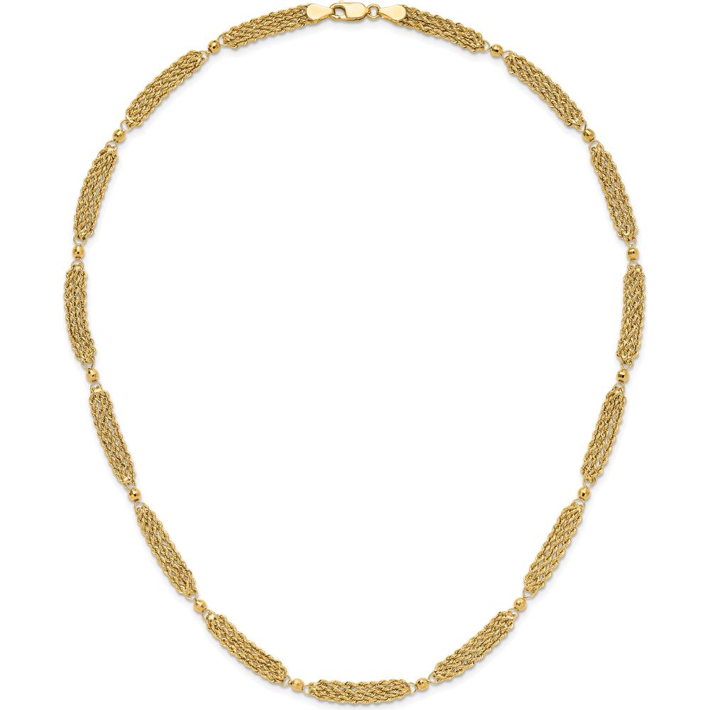 14K Yellow Gold Polished Multi-Strand Diamond-Cut Rope and Beaded Necklace - 18.25" Length by 0