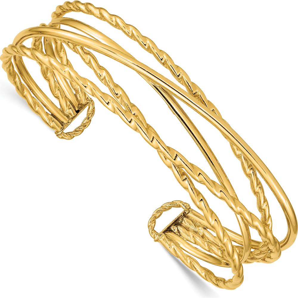 14K Yellow Gold Polished Multi Tube Oval Cuff Bangle Bracelet - 15mm Width by Oro Pregiato