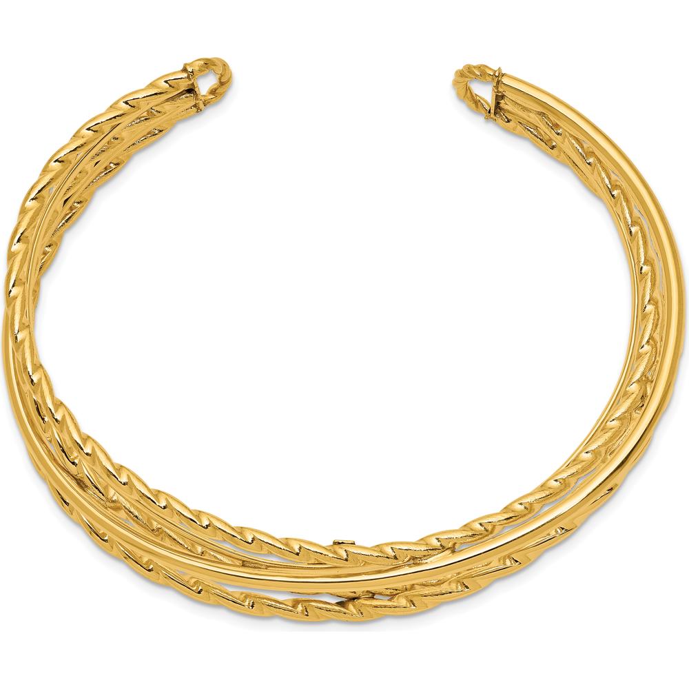 14K Yellow Gold Polished Multi Tube Oval Cuff Bangle Bracelet - 15mm Width by Oro Pregiato
