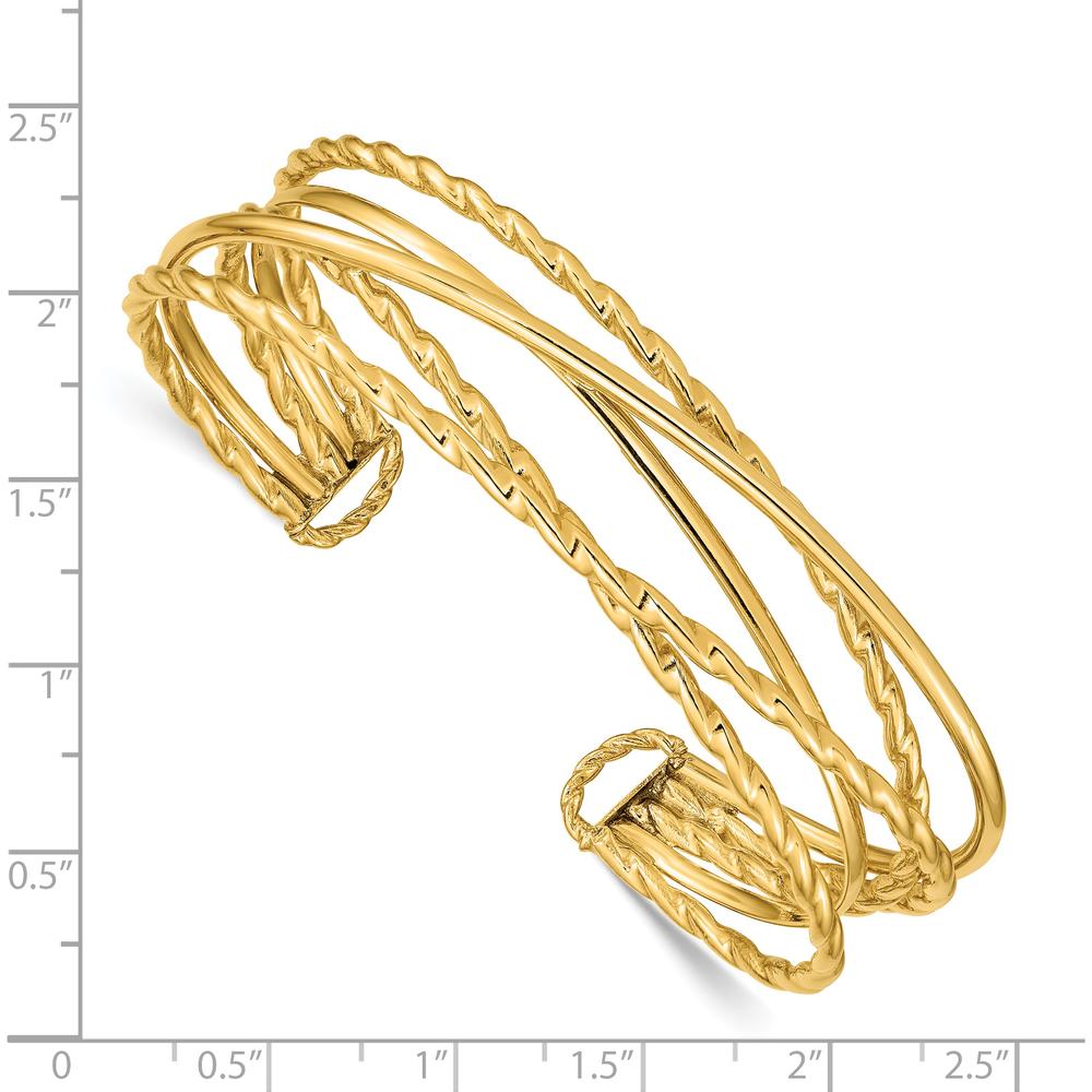 14K Yellow Gold Polished Multi Tube Oval Cuff Bangle Bracelet - 15mm Width by Oro Pregiato