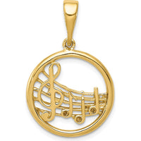 14K Yellow Gold Polished Musical Notes and Treble Clef Pendant - 22.1mm Length, 19.5mm Width by Oro Pregiato