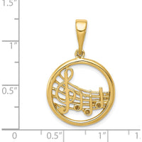 14K Yellow Gold Polished Musical Notes and Treble Clef Pendant - 22.1mm Length, 19.5mm Width by Oro Pregiato