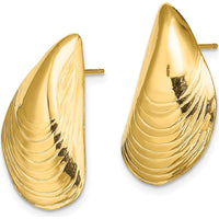 14K Yellow Gold Polished Mussel Shell Button Earrings - 24.4mm Length by 0