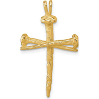 14K Yellow Gold Polished Nail Cross Charm - Textured Design, 33.4mm Length by Oro Pregiato