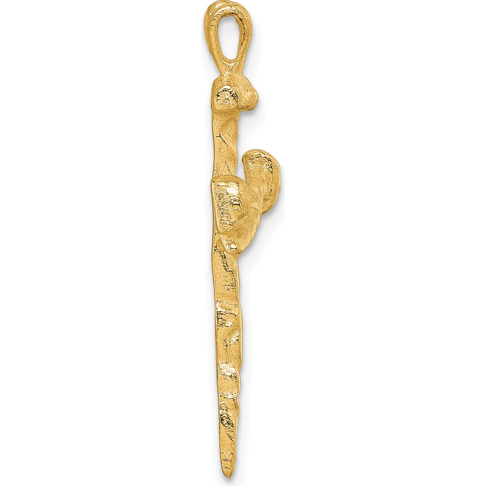 14K Yellow Gold Polished Nail Cross Charm - Textured Design, 33.4mm Length by Oro Pregiato