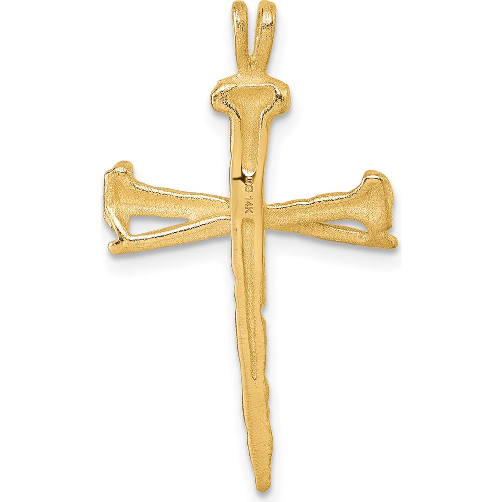 14K Yellow Gold Polished Nail Cross Charm - Textured Design, 33.4mm Length by Oro Pregiato