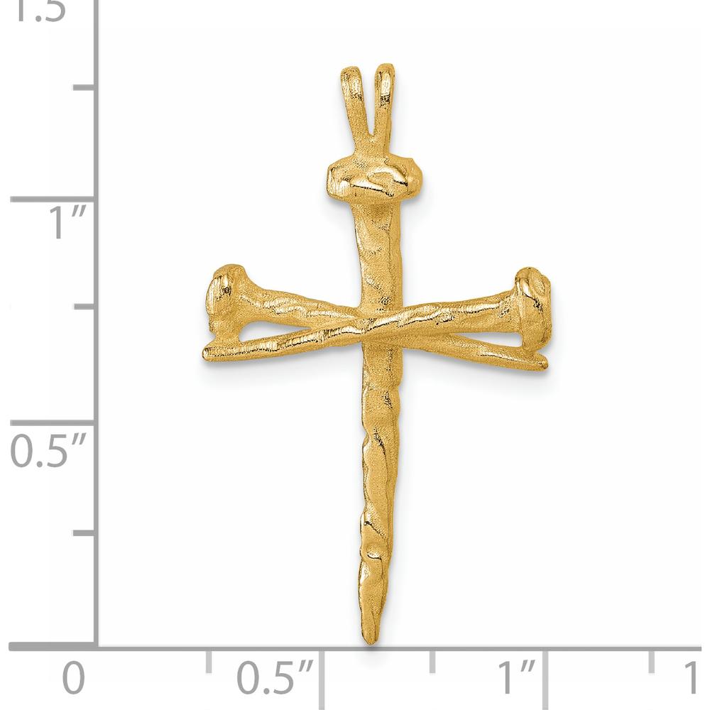 14K Yellow Gold Polished Nail Cross Charm - Textured Design, 33.4mm Length by Oro Pregiato
